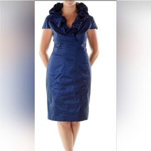 ADRIANNA Papell ruffle pillow collar Dress mid Length cocktail iridescent blue 4